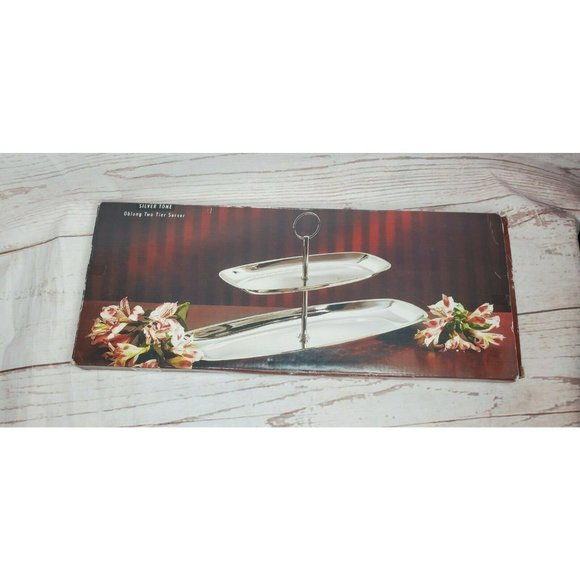 Silver Tone Oblong Two Tier Server Item # 62480 - Picture 2 of 6